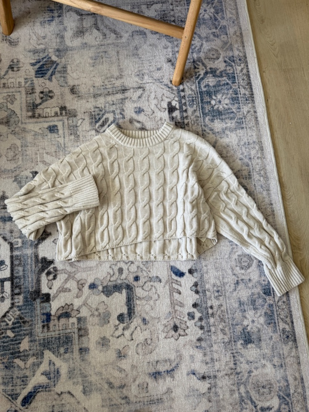 Aritzia Babaton Cropped Cable-Knit Crew Sweater - Cream